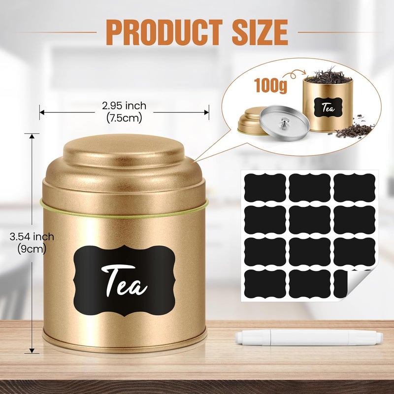 TRISCO Tea Tin with Airtight Double Lids for Loose Leaf Tea Storage, 8 Fl Oz Kitchen Small Tin Can Tea Canisters for Loose Tea Coffee Sugar Candy Spices, Holiday Gift(Golden 6 Pcs) - Image 3